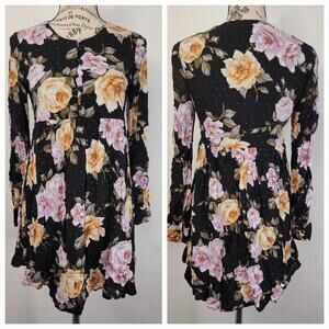 Altard State Babydoll Mini Dress Womens SZ XS Dark Pink Floral Long Sleeve Boho